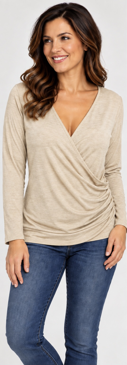 Cream crossover long-sleeve top from the official women's collection
